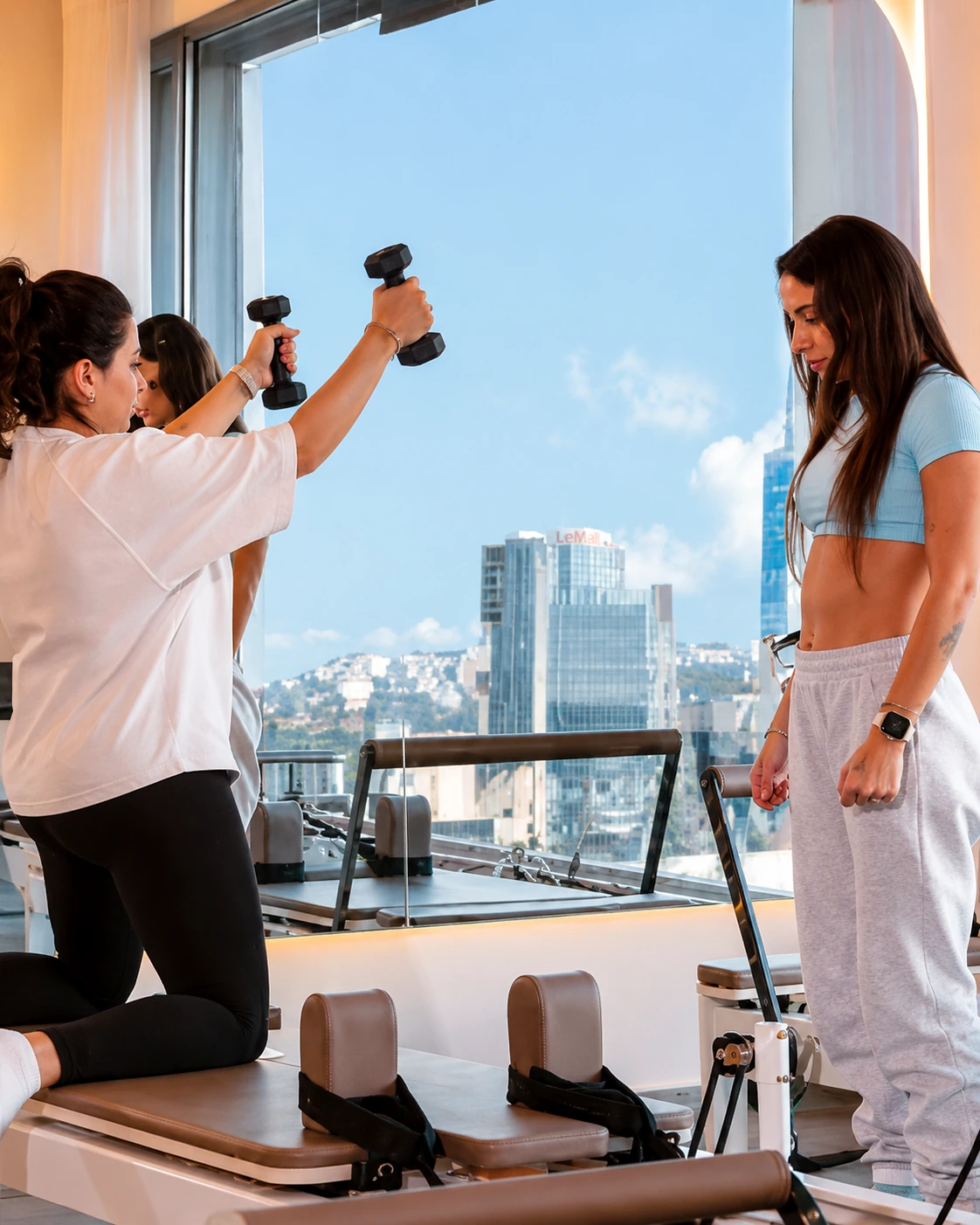 Pilates session beside the Jal El Dib studio view